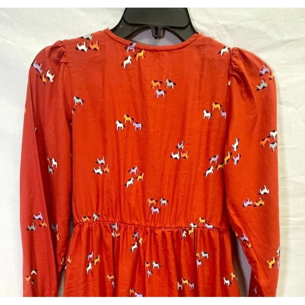 Cat & Jack Rust Orange Smocked Horse Pony Long Sleeved Girl's Dress XL 14